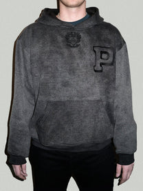 Upenn hoodie in charcoal front view on model